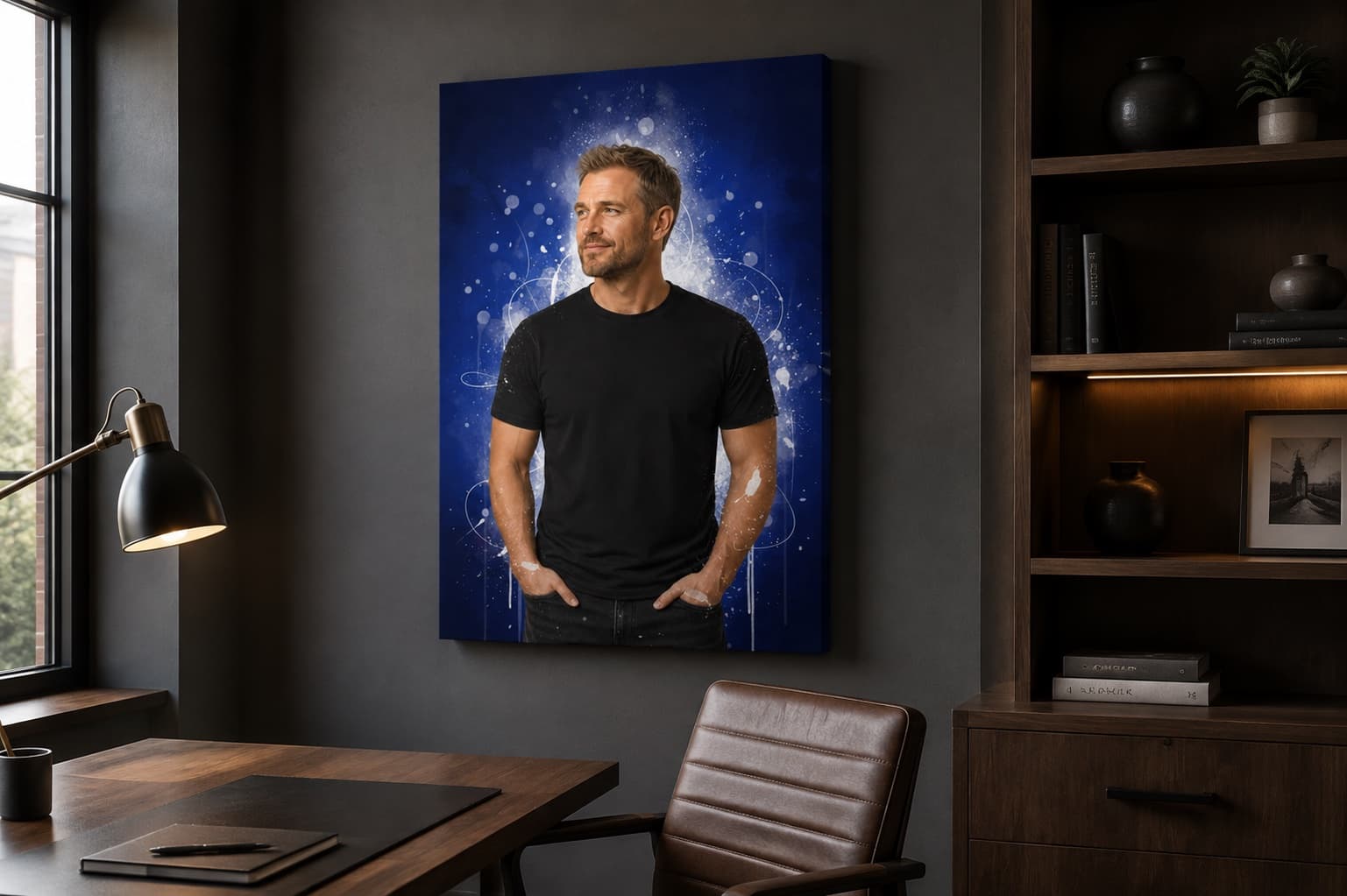 Blue Dream Art portrait in a home office