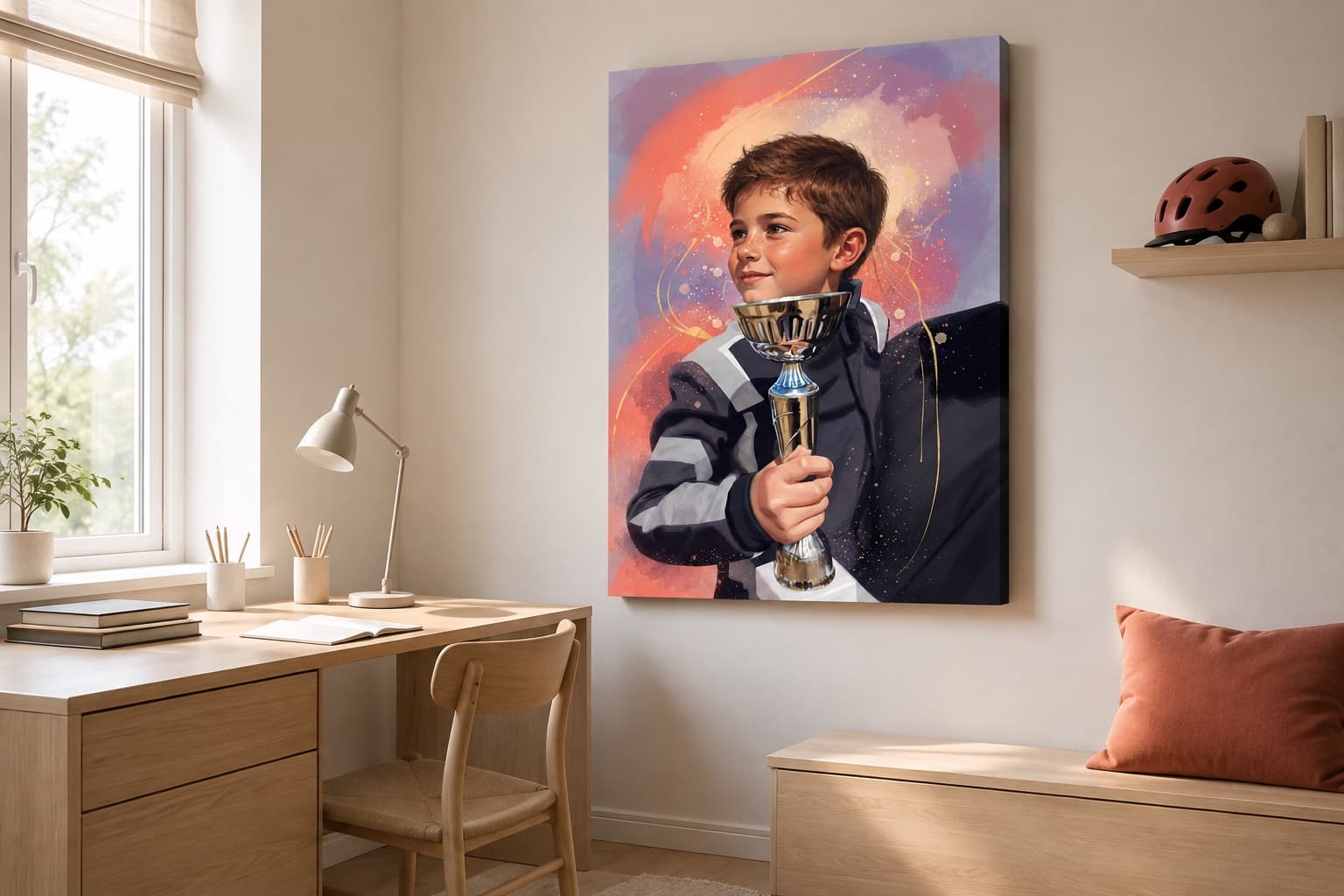 Young champion portrait in warm coral colors