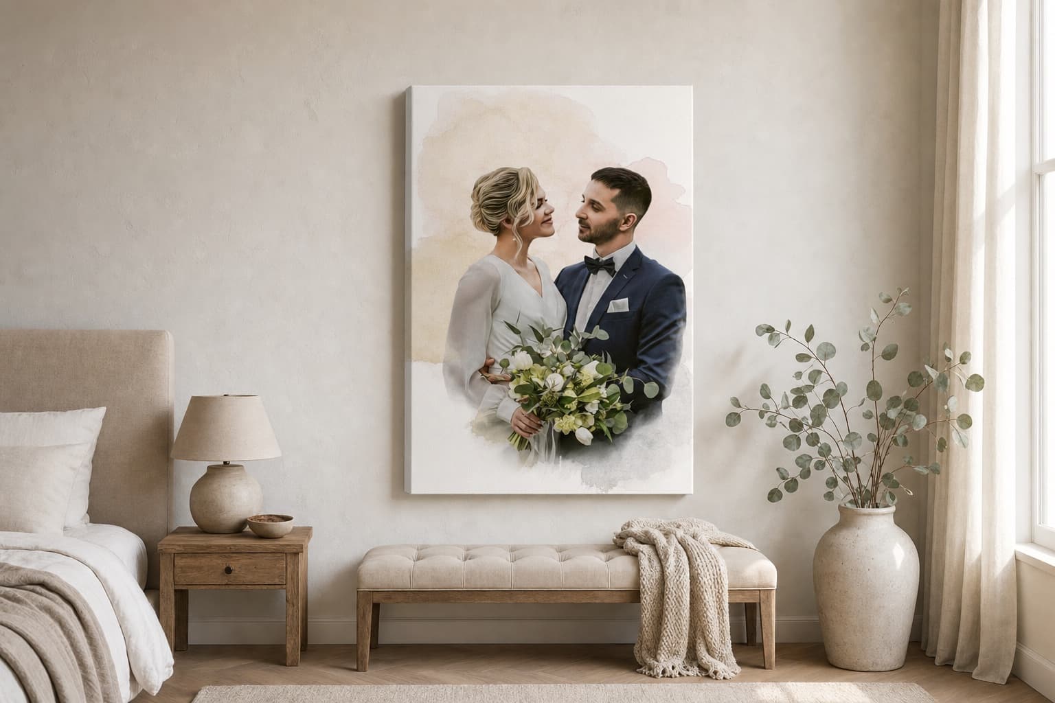 Couple portrait in a soft neutral room