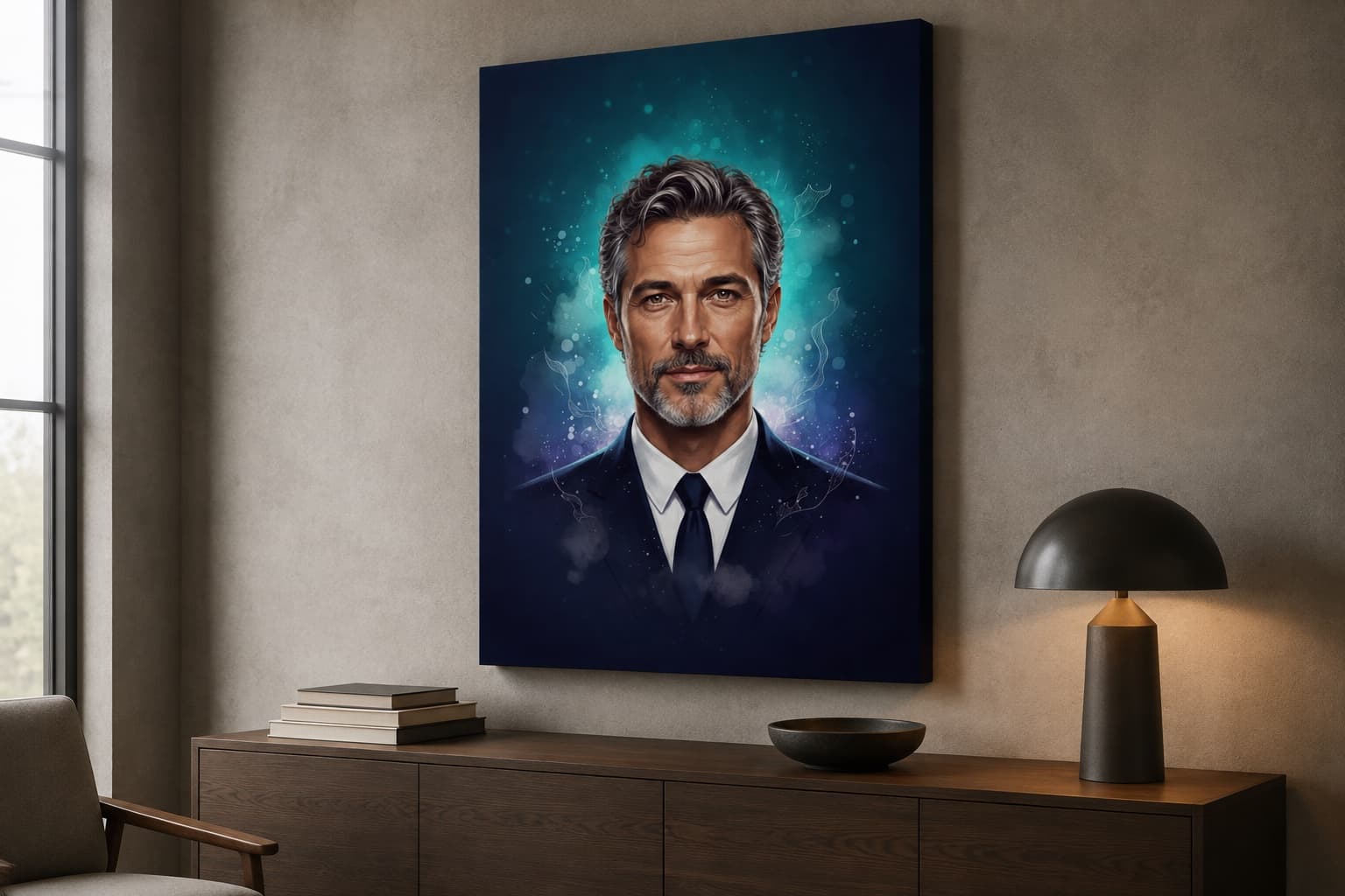 Formal portrait in a modern study