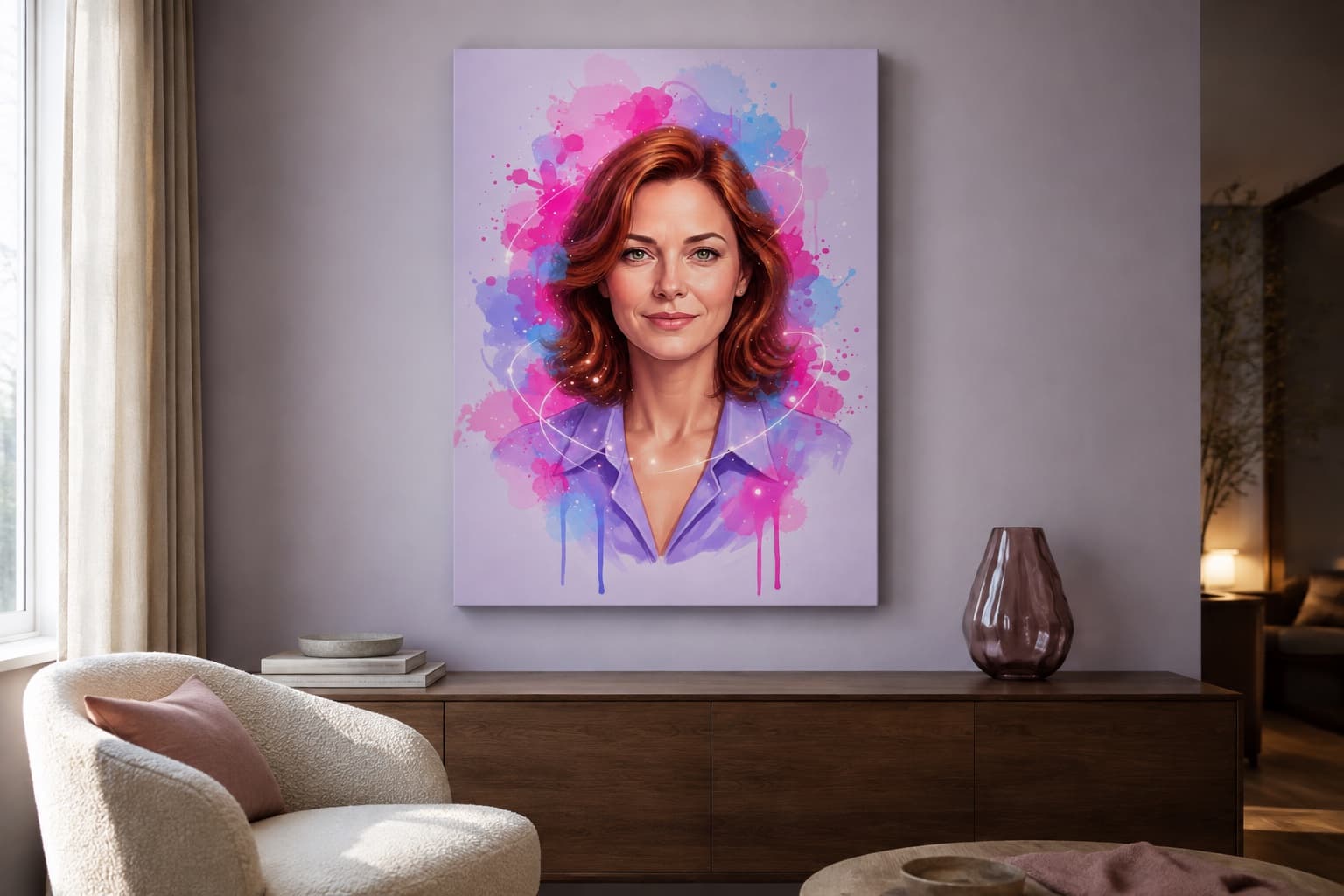 Bright Dream Art portrait in a living room